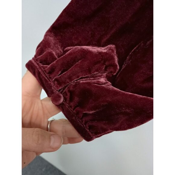 J. Crew Womens Velvet Blouse Top Size 12 Burgundy V Neck Long Sleeve Whimsygoth - Picture 6 of 10